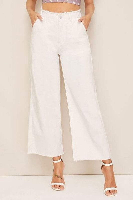 WHITE STRAIGHT LEG   RAISED WAIST TROUSERS