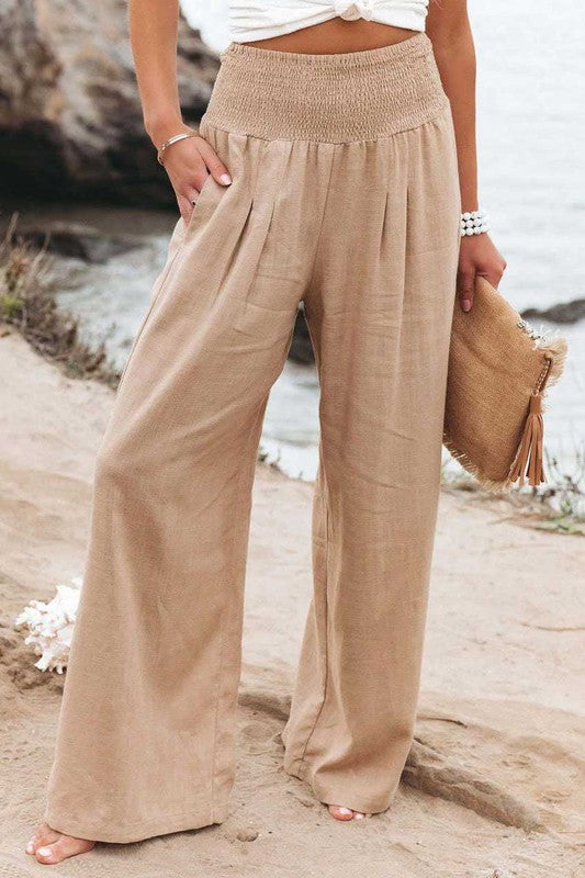 Smoked Waist Boho Wide Leg Pants