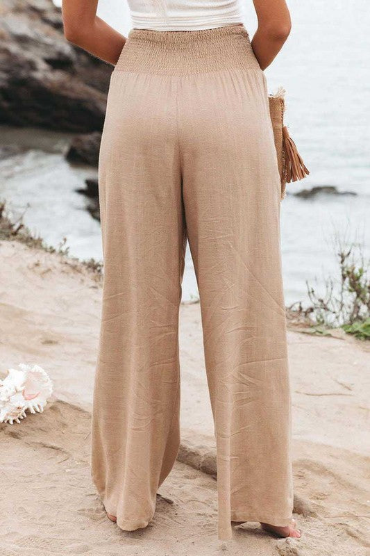 Smoked Waist Boho Wide Leg Pants