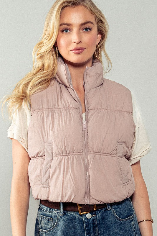 QUILTED ZIP UP PUFFER VEST