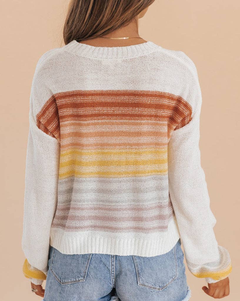 Multicolor Stripe Long Sleeve Sweater: Multi-Colored / L