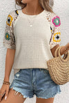 Hollow Out Floral Crochet Short Sleeve Sweater