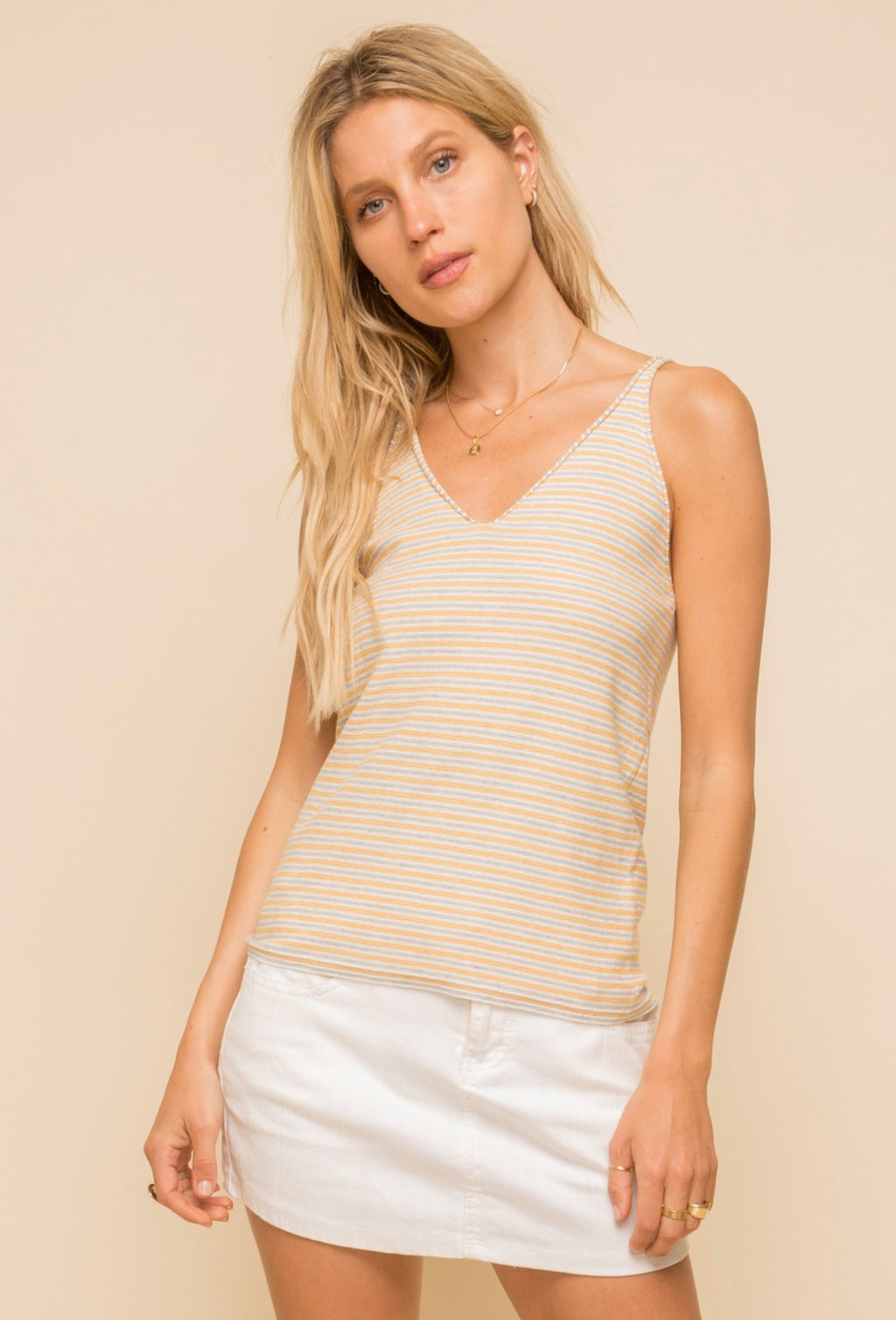 Mustard and gray striped tank