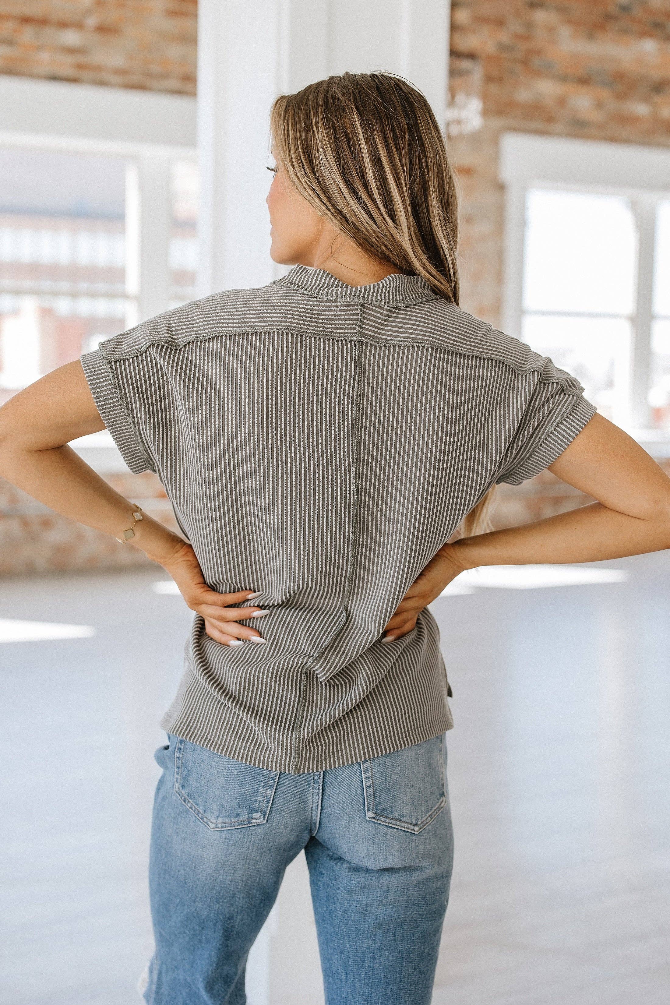 Teagan Ribbed Knit Top : Medium Grey