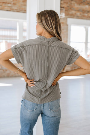 Teagan Ribbed Knit Top : Medium Grey
