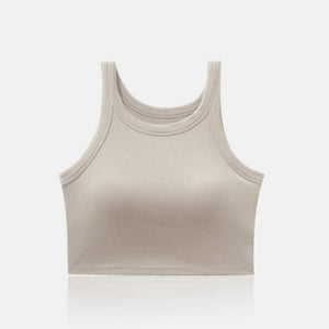 Cropped Tank Top with built in bra Beige
