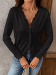 Lightweight V-Neck Scalloped Knit Cardigan for Women: Black / L