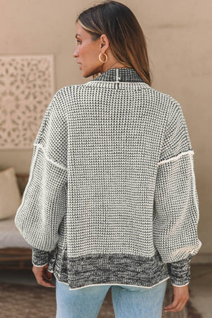 Chunky Waffle Knit Oversized Collar Cardigan: 65%Acrylic+35%Polyester