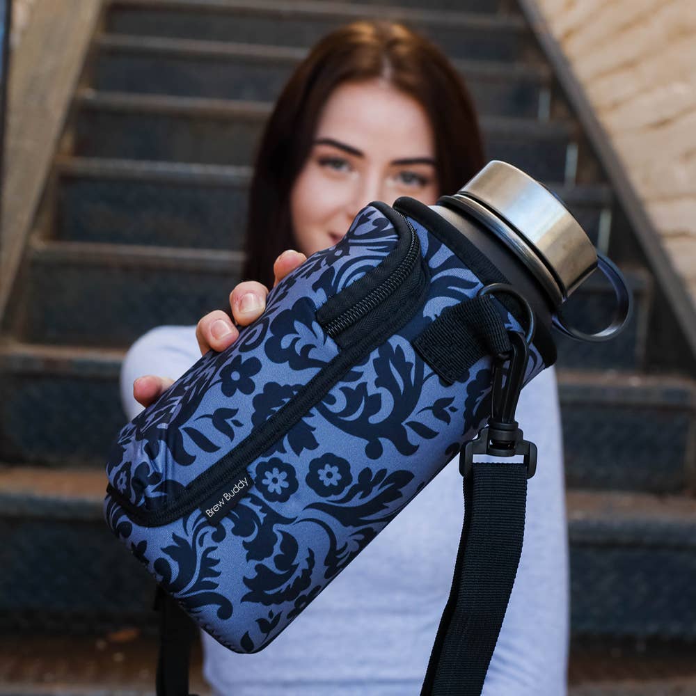 On-the-Go Neoprene Cross Body Bag | Grey Damask