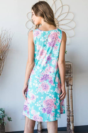 Turquoise Floral Sleeveless Dress