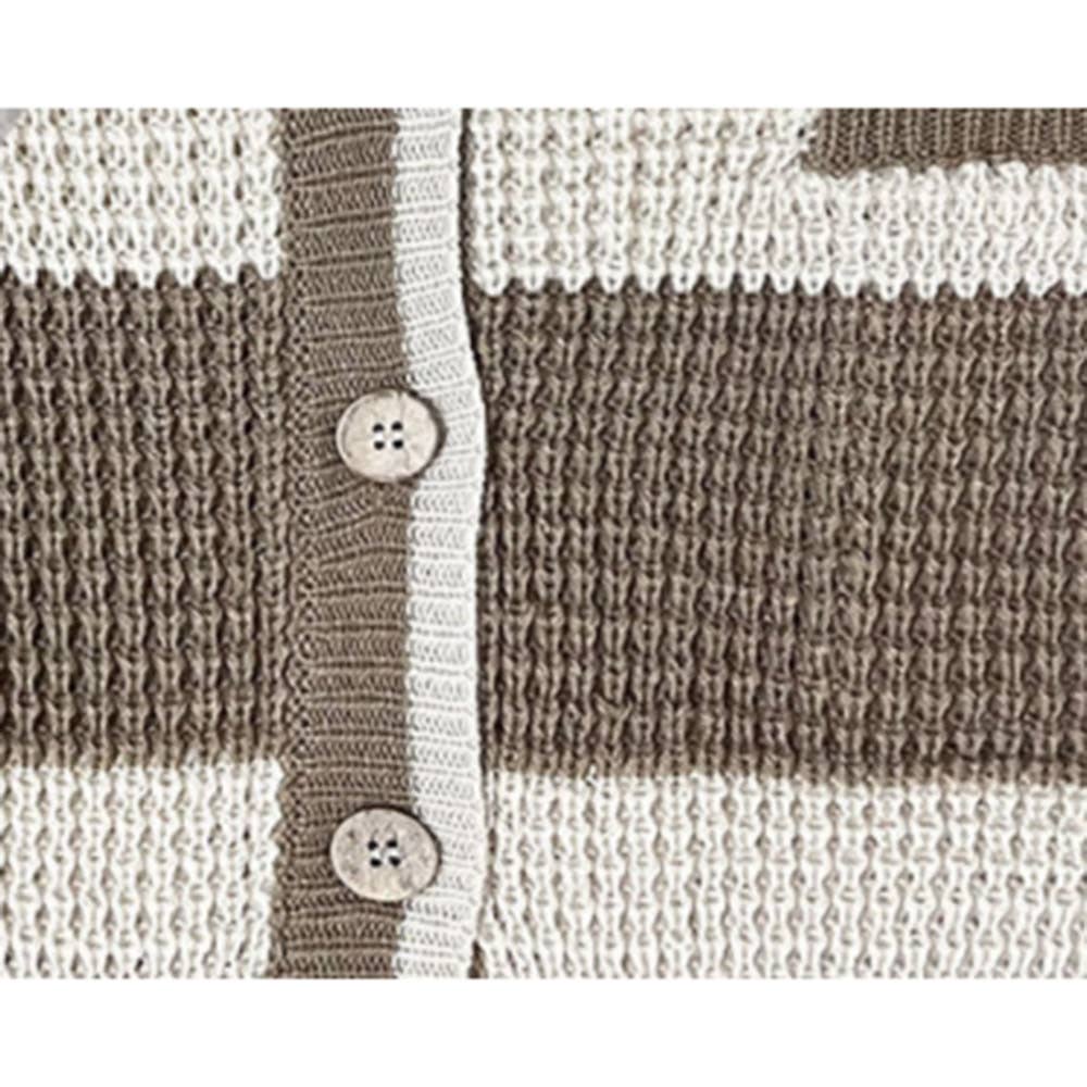 V-neck Pocket Color Blocked Cardigan Knit Jacket: Black / L