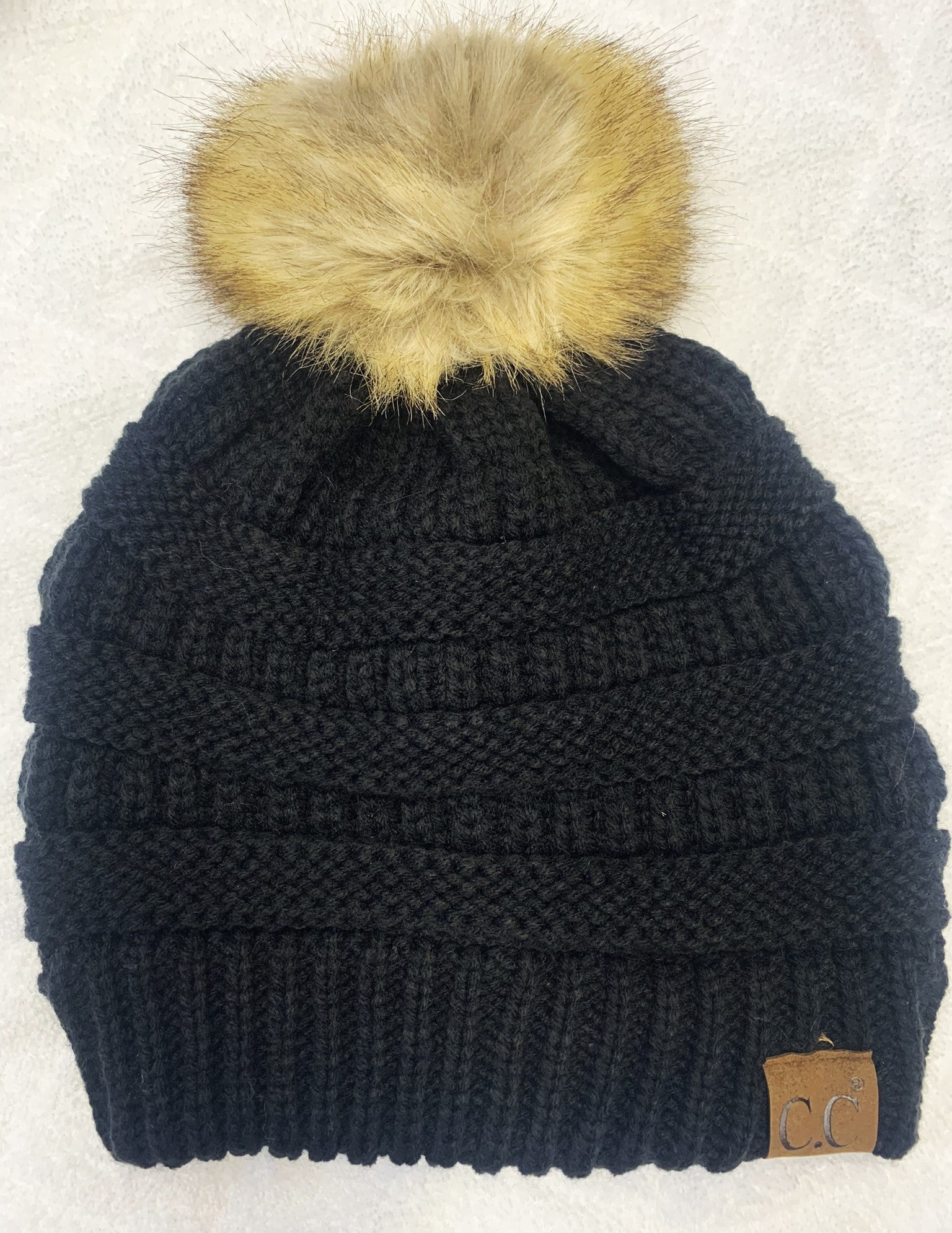 Black knit CC Hat With pom pom