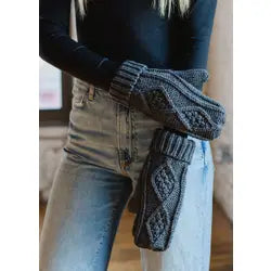 Mittens Dark Grey Cable Knit