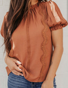 Brown Crochet Puff Sleeve