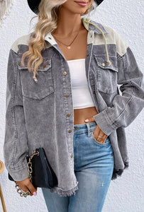 Grey/White Corduroy Hoodie