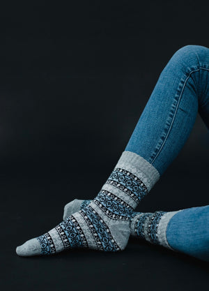 Socks Grey, Black and Blue Pattern Socks