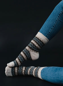 Cream, Black and Tan Pattern Socks