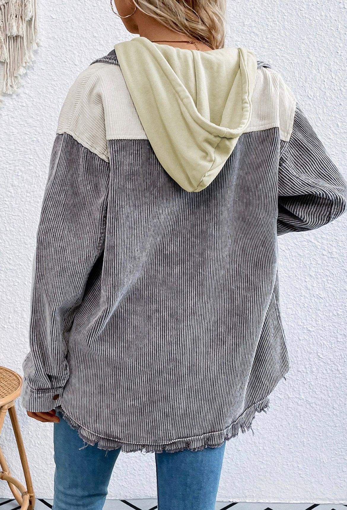 Grey/White Corduroy Hoodie