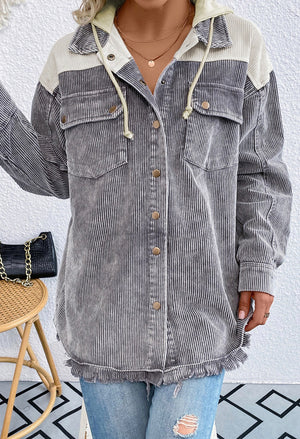 Grey/White Corduroy Hoodie