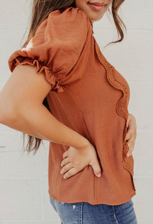 Brown Crochet Puff Sleeve