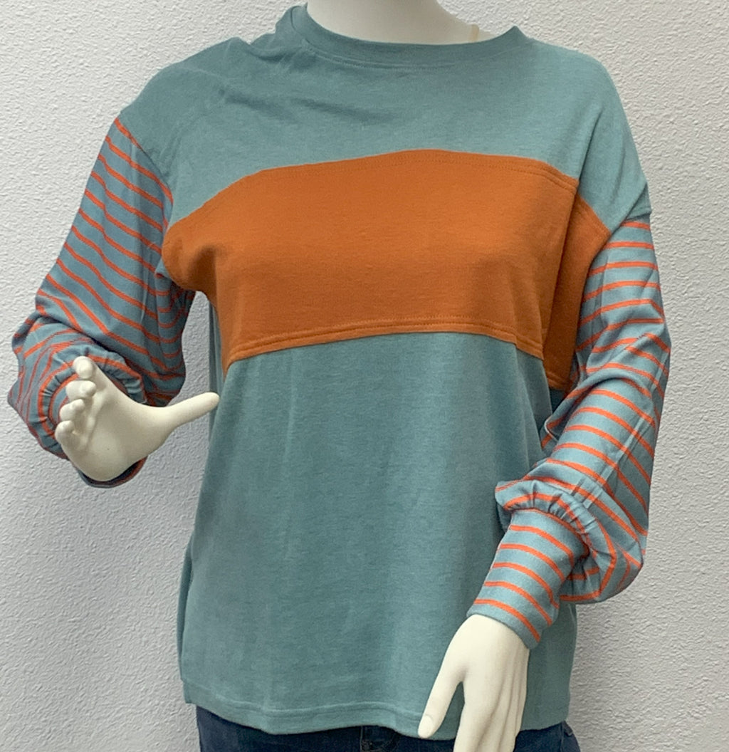 Green Block Color Striped Long Sleeve