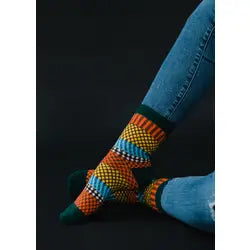 Green, Orange and Blue Pattern Socks