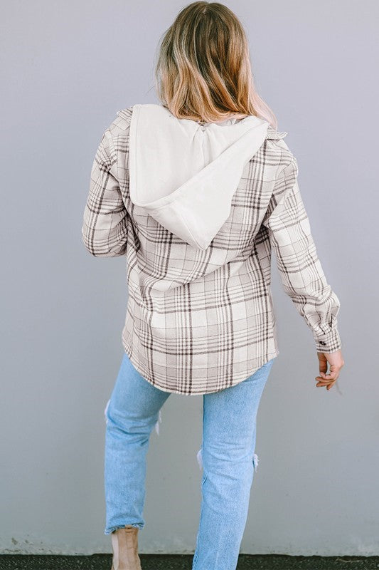 Plaid Removable Hood Buttoned Shacket