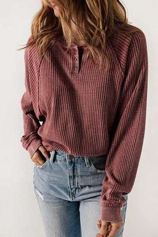 Red waffle knite pullover top