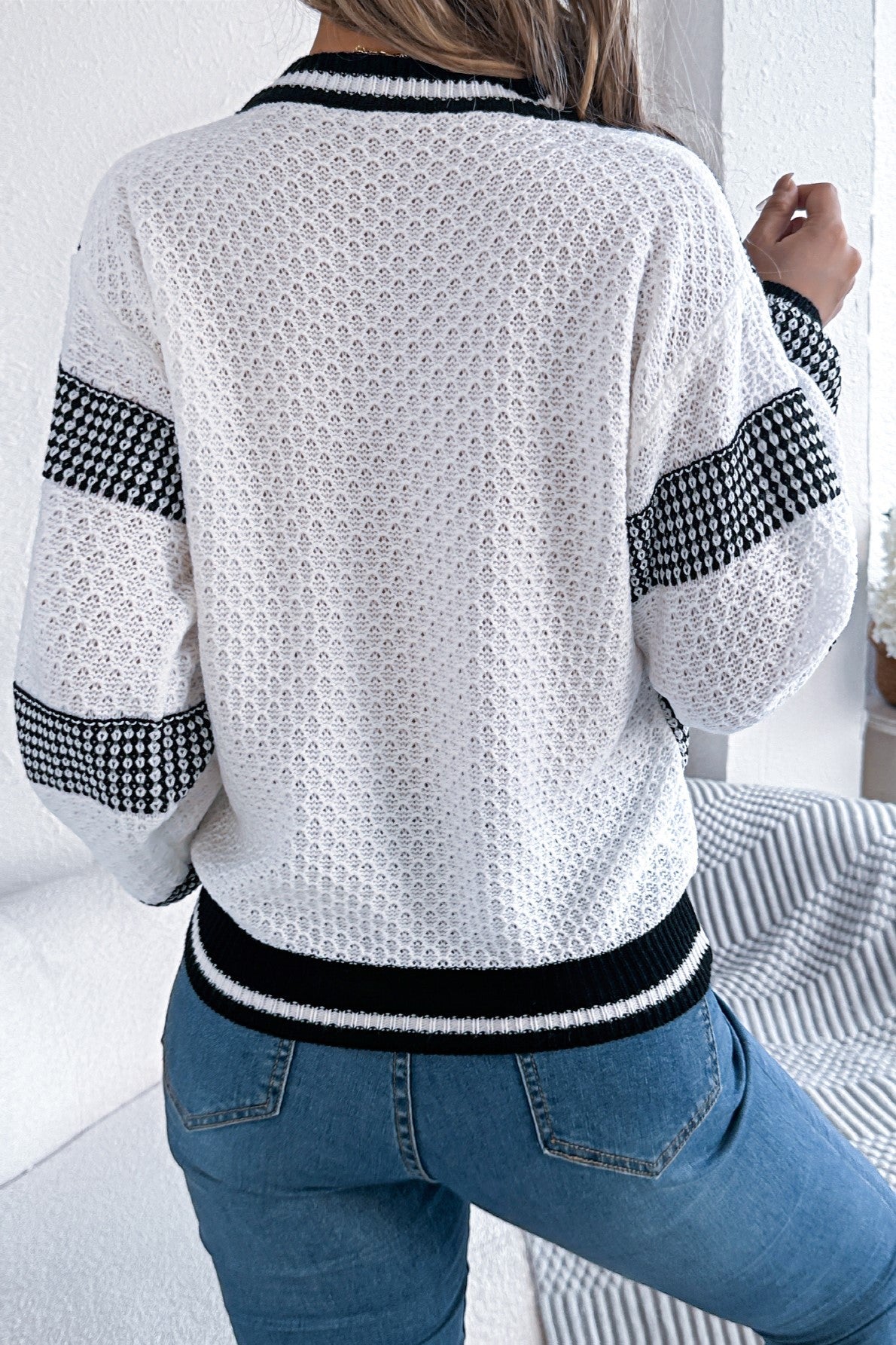 Striped V Neck Long Sleeve Sweater
