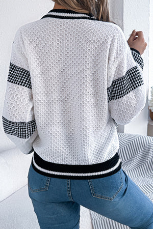 Striped V Neck Long Sleeve Sweater