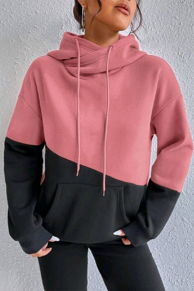 Colorblock Hoodie Sweatshirt ZK2077: Pink / XL