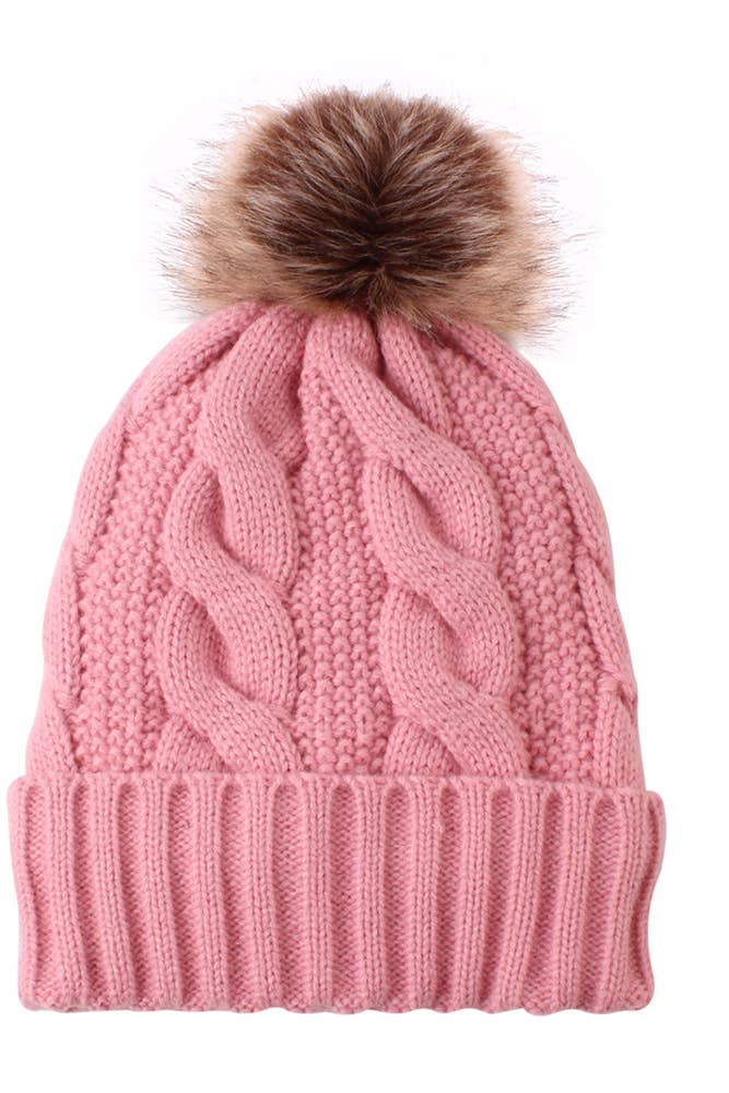 Winter Warm Color Coarse Twist Thick Knitted Hat ACC840: Pink / One Size