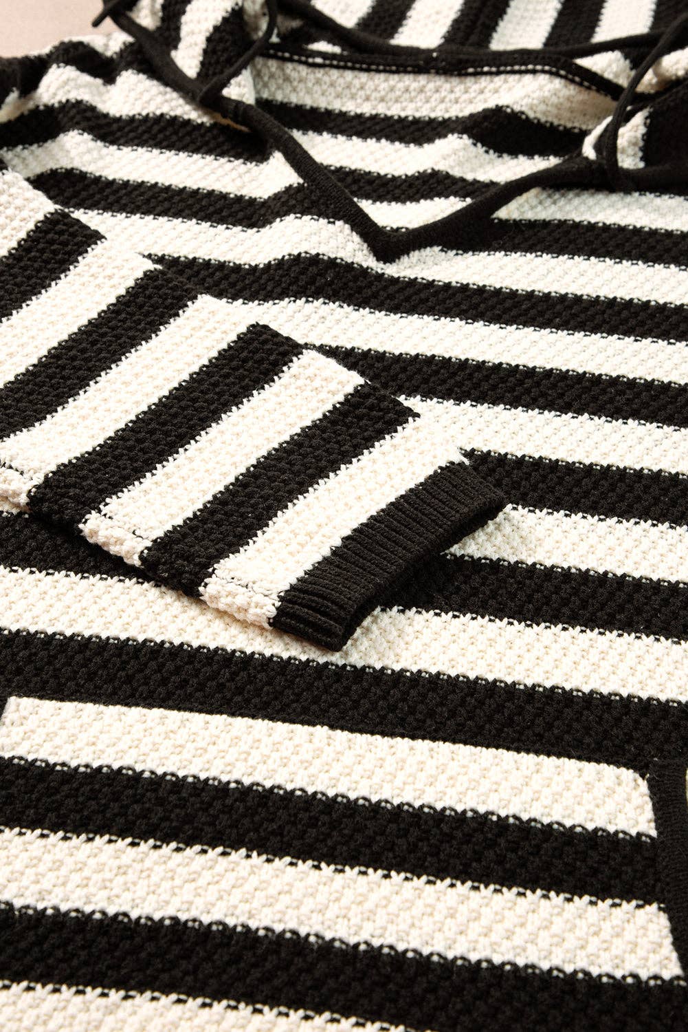 Stripe Drawstring Hooded V-Neck Sweater: White Stripe