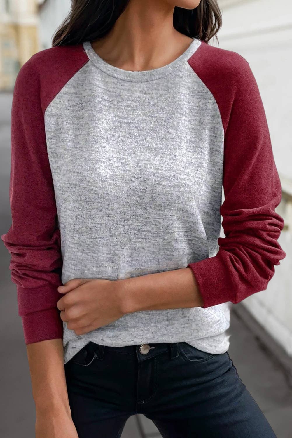 Casual Colorblock Raglan Long Sleeve Top