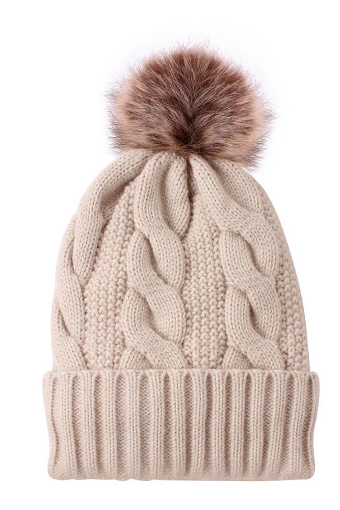Winter Warm Color Coarse Twist Thick Knitted Hat  Beige / One Size