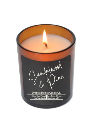 Sandalwood & Pine Soy Candle - 10oz Jar With Lid Black Label