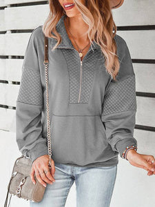 Quilted Quarter Zip Pullover: Grey
