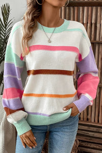Striped Colorblock Drop Shoulder Sweater