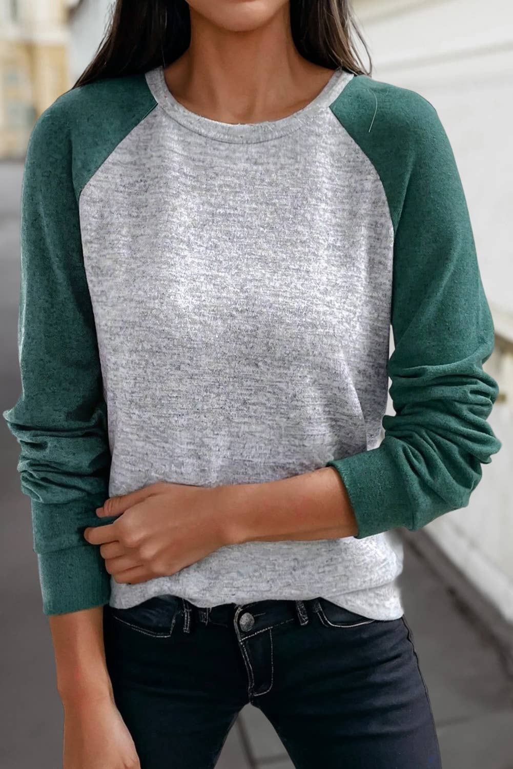 Casual Colorblock Raglan Long Sleeve Top
