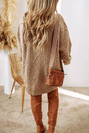 loose sweater dress with hood Cable Knit Drop Shoulder Loose Fit Sweater Dress