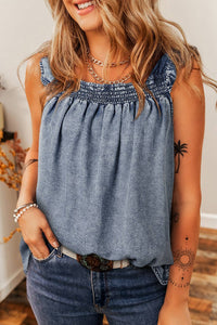 Pull Up Ruffled Denim Top: Ashleigh Blue