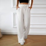 Elastic Waistband Casual Wide Leg Pants: White