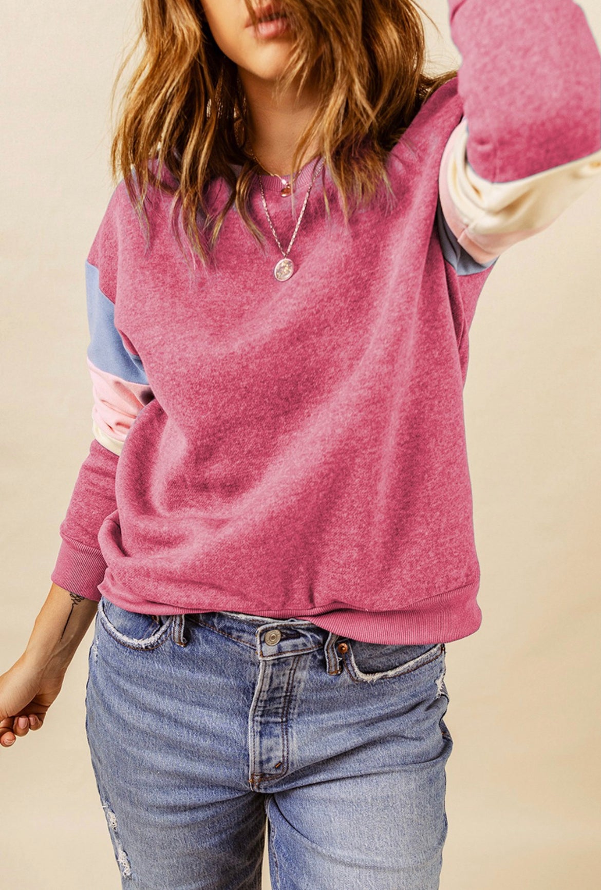 Pink color block sweatshirt