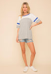 Blue grey and white color block tee