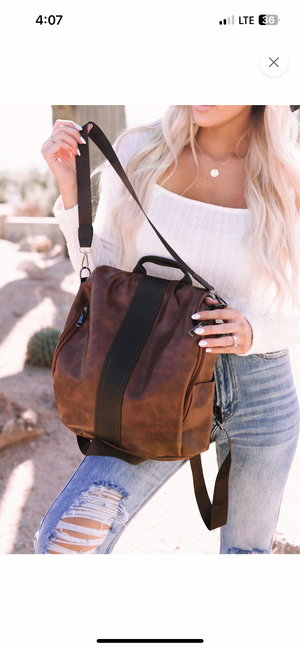 Brown leather backpack