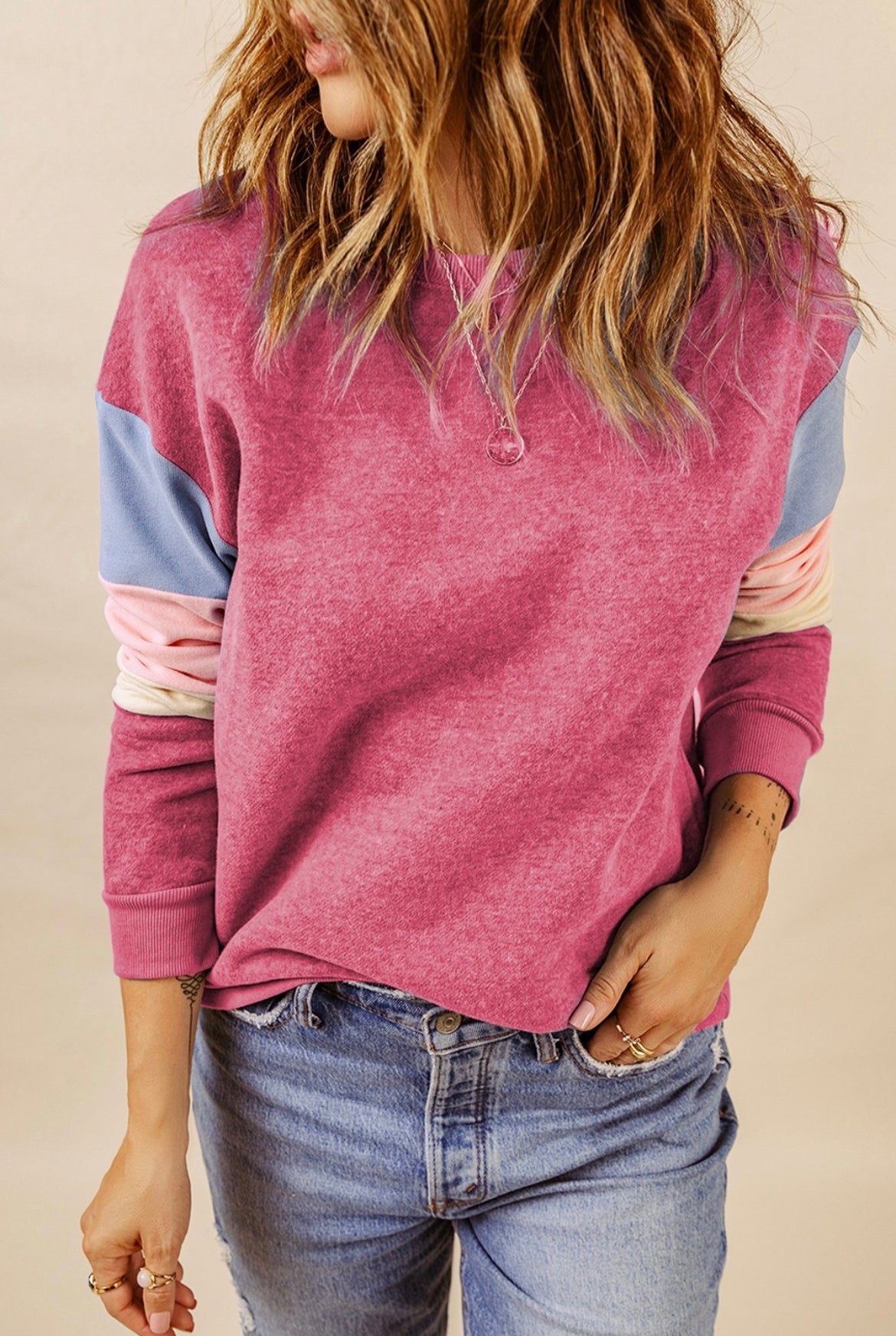 Pink color block sweatshirt