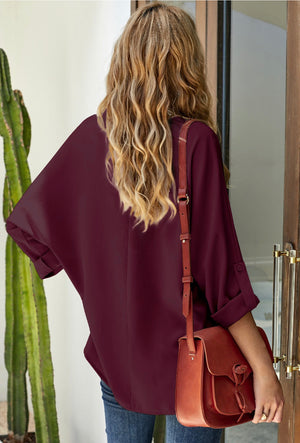 3/4 sleeve red blouse