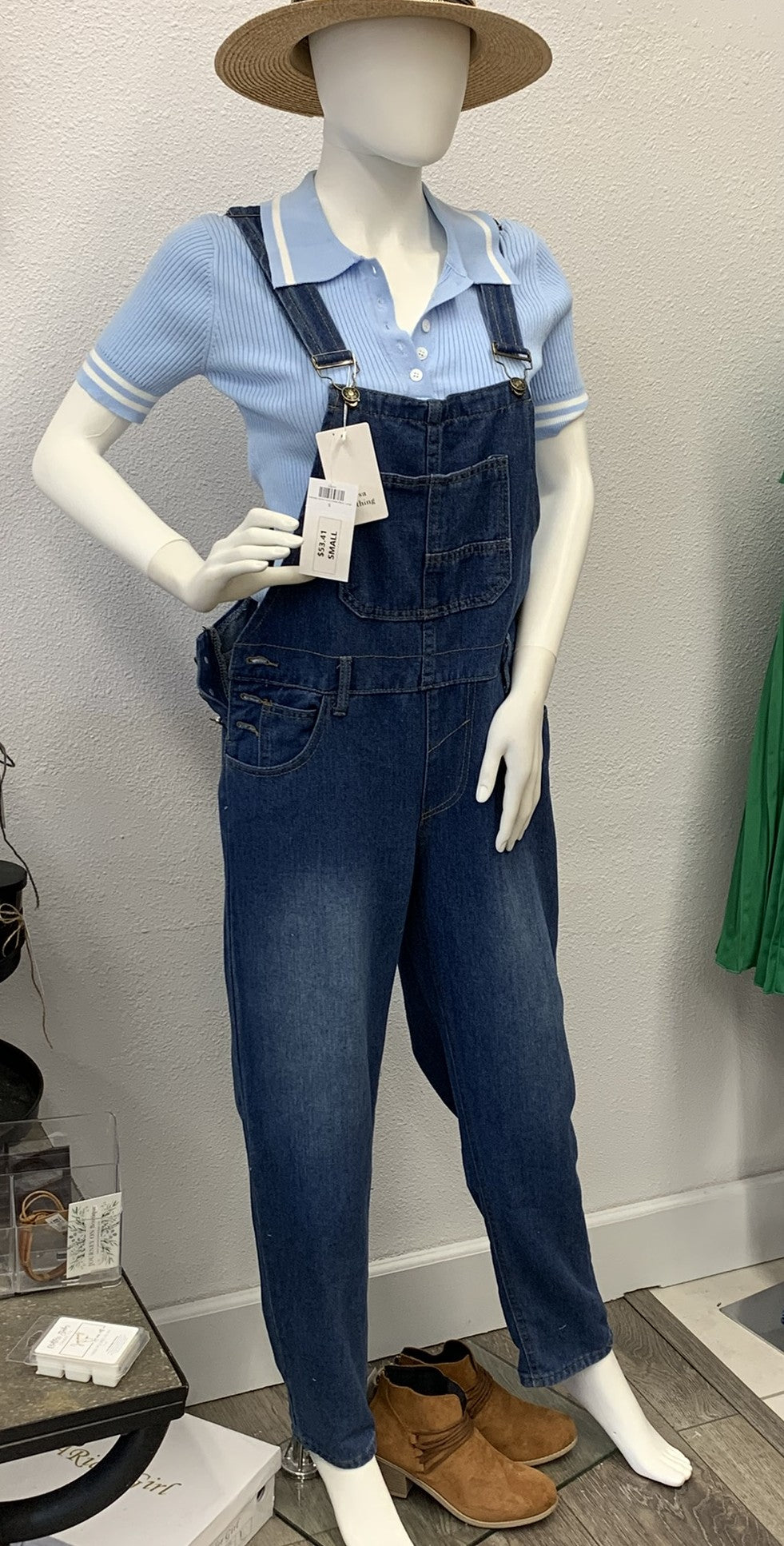 vintage washed Denim overalls | Dark Blue
