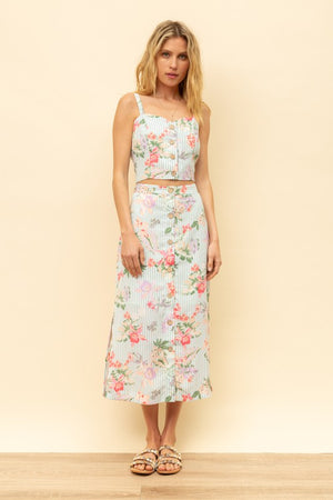 🌺 FLORAL PRINTED SLEEVELESS BUSTIER CROP TOP And SKIRT Set