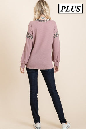 Light Mauve Waffle Top With Animal Print Detail